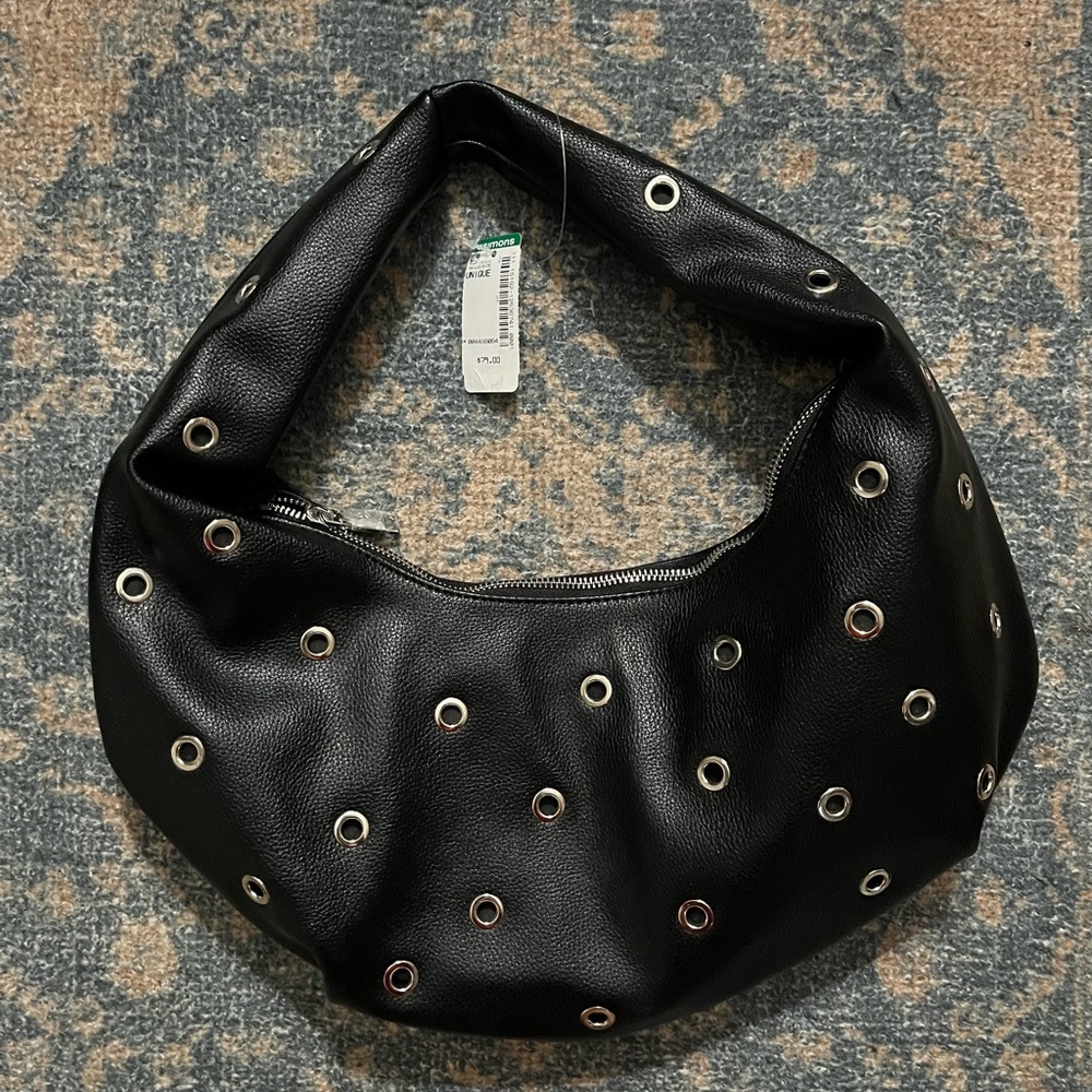 Black Grommet Shoulder Hobo Bag - Stylish Everyday Carry